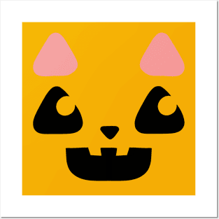 Cute Kawaii Pumpkin Cat Face Costume pastel goth Posters and Art